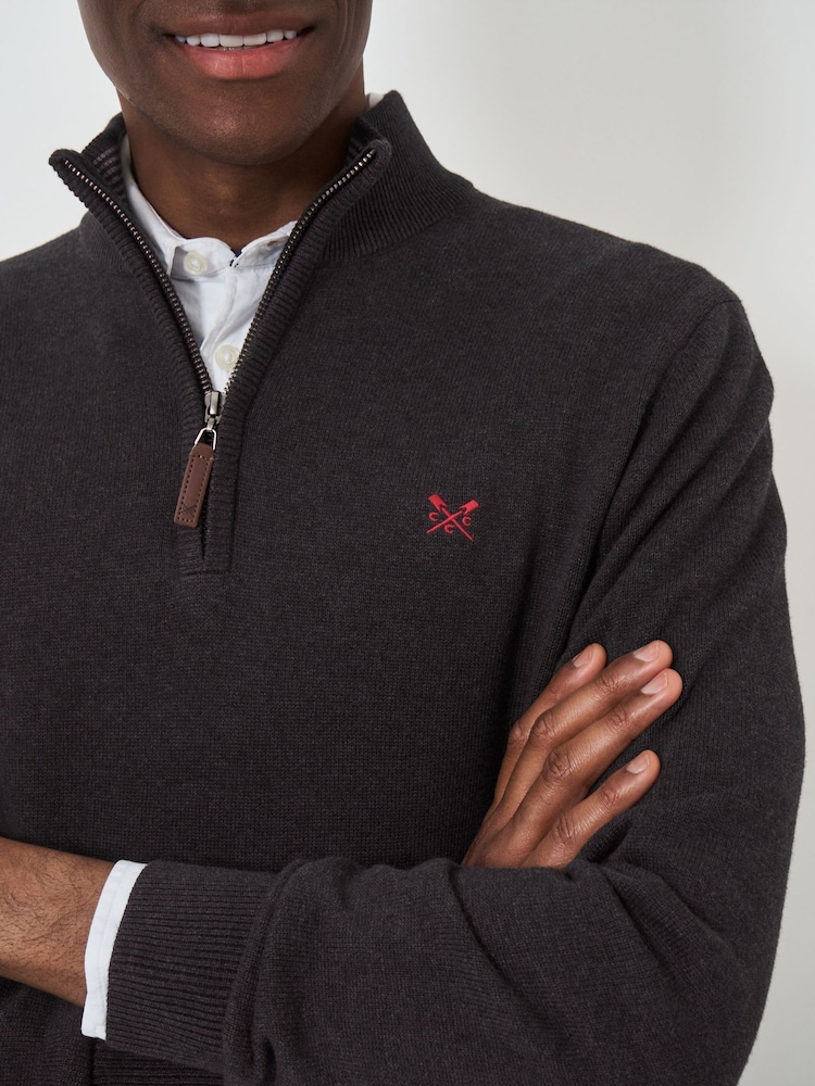 Crew Clothing Company Grey Black Quarter Zip Knitted Jumper - Image 4 of 5