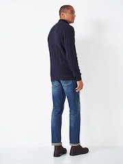 Crew Clothing Company Blue Oarsman Organic Cable Quarter Zip 100% Cotton Jumper - Image 2 of 5