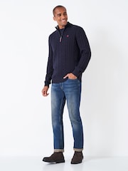Crew Clothing Company Blue Oarsman Organic Cable Quarter Zip 100% Cotton Jumper - Image 3 of 5