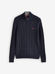 Crew Clothing Company Blue Oarsman Organic Cable Quarter Zip 100% Cotton Jumper - Image 5 of 5