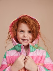 Crew Clothing Pink Shower Resistant Stripe Puffer Coat - Image 1 of 6