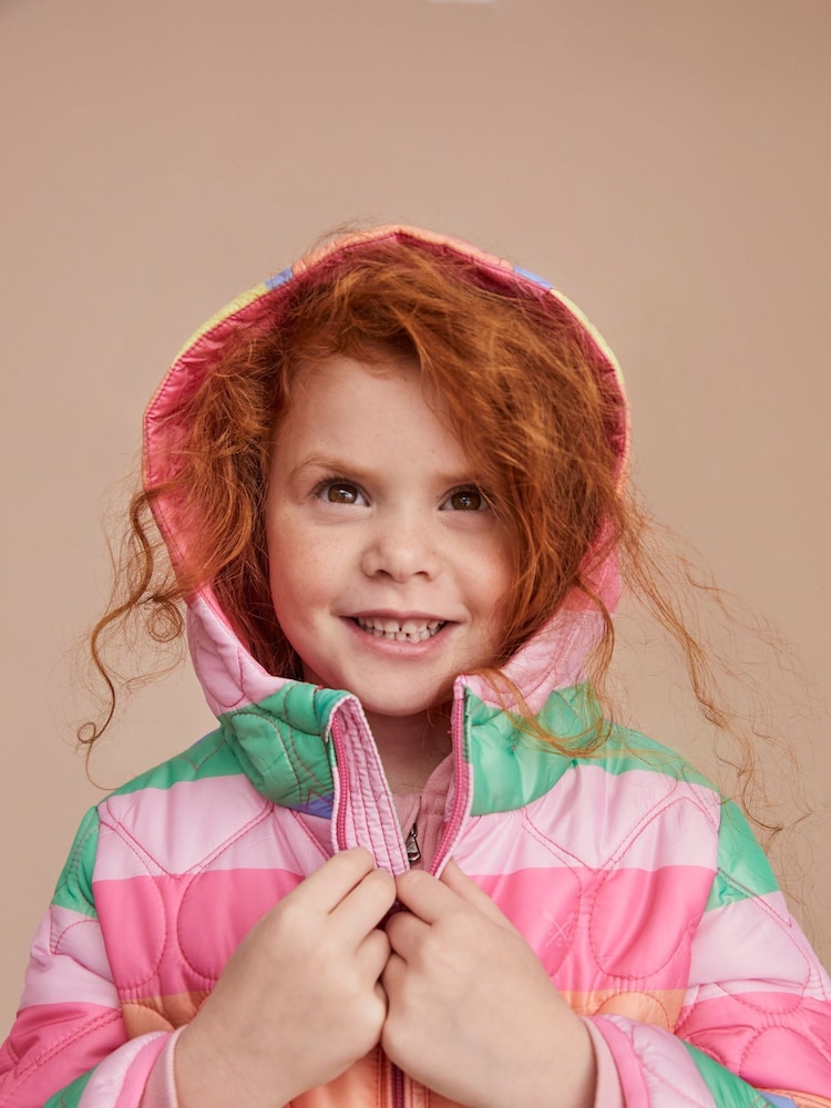 Crew Clothing Pink Shower Resistant Stripe Puffer Coat - Image 1 of 6