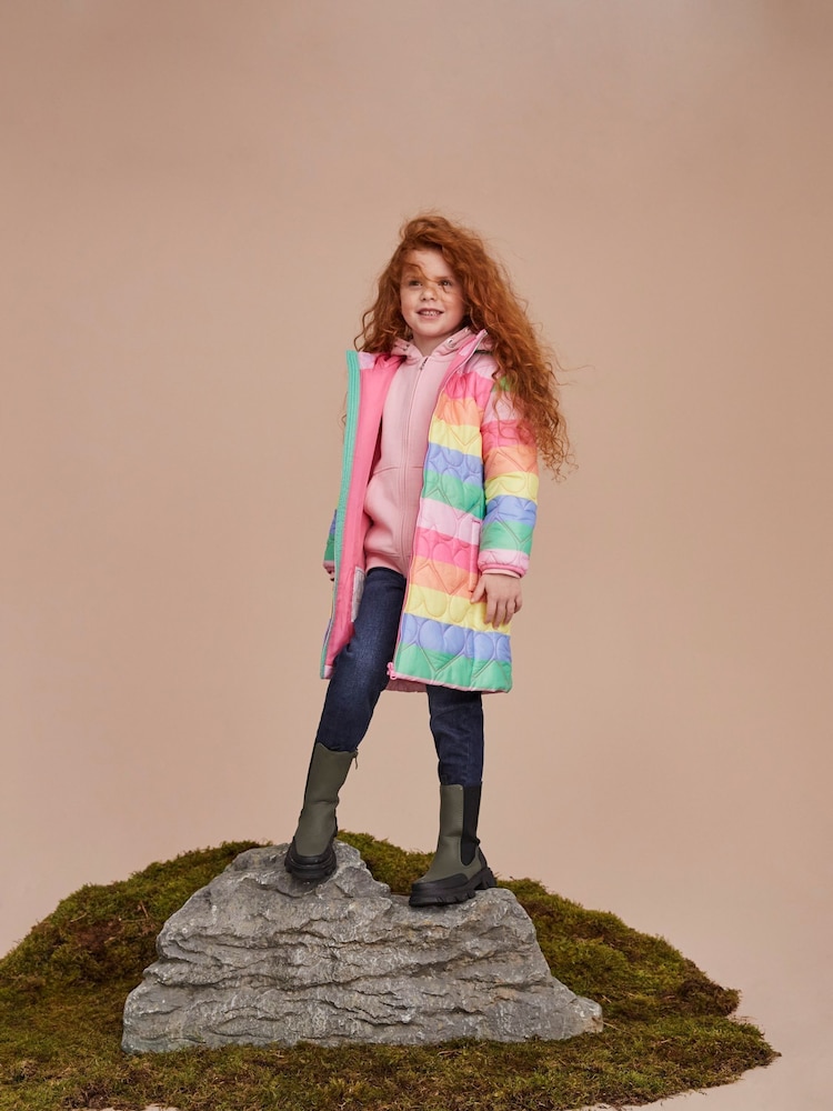 Crew Clothing Pink Shower Resistant Stripe Puffer Coat - Image 2 of 6
