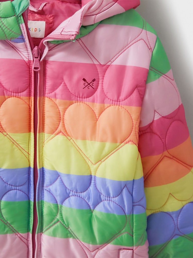 Crew Clothing Pink Shower Resistant Stripe Puffer Coat - Image 6 of 6