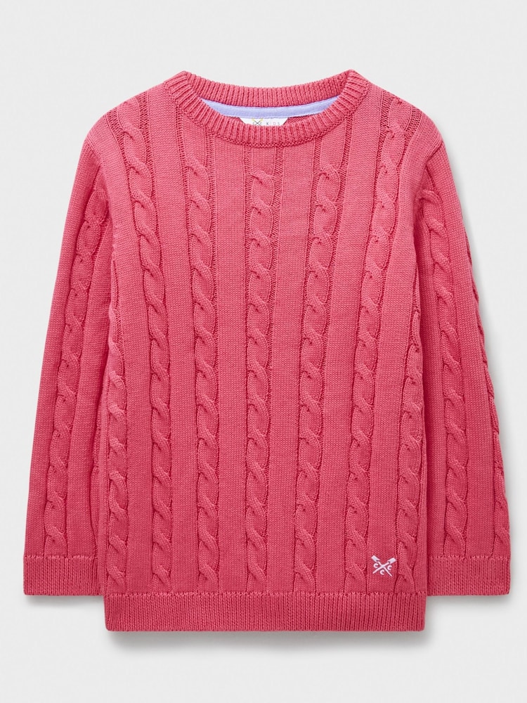 Crew Clothing Company Pink Heritage Cable 100% Cotton Crew Neck Jumper - Image 1 of 3