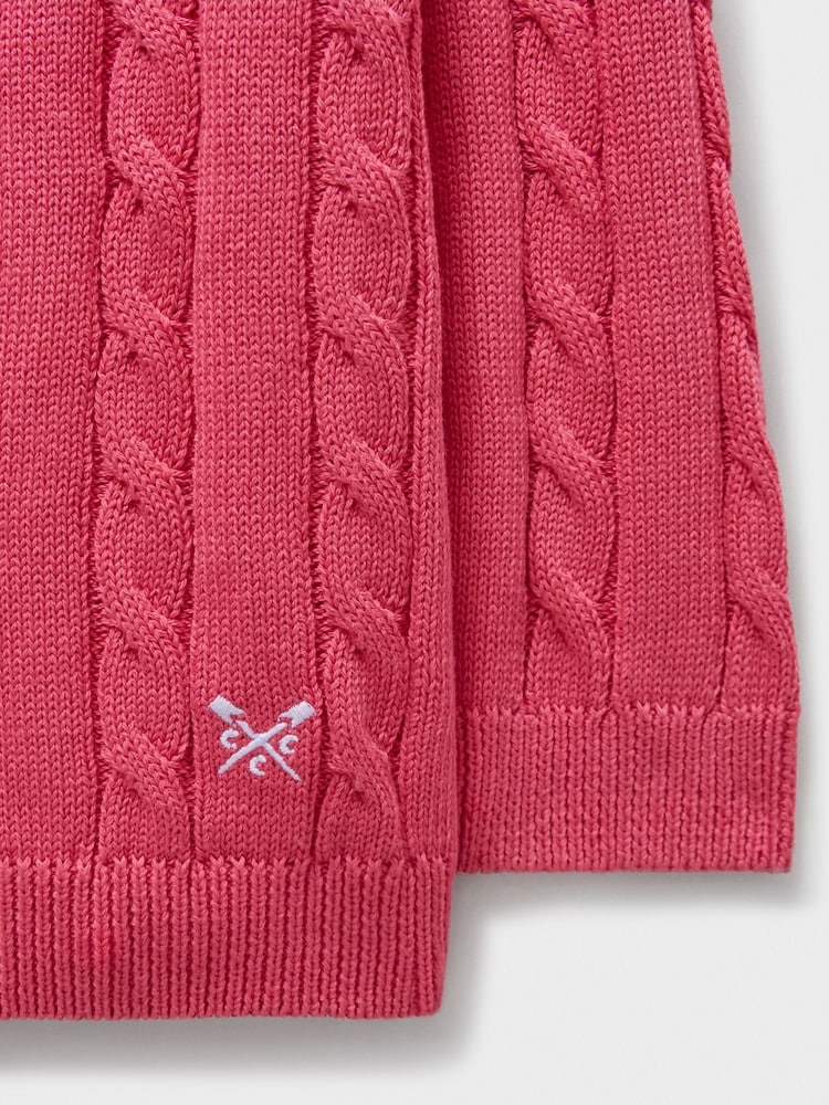 Crew Clothing Company Pink Heritage Cable 100% Cotton Crew Neck Jumper - Image 3 of 3