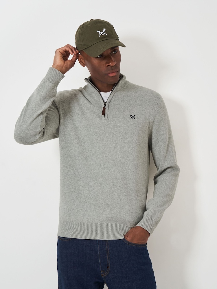 Crew Clothing Company Grey Light Quarter Zip Knitted Jumper - Image 1 of 5