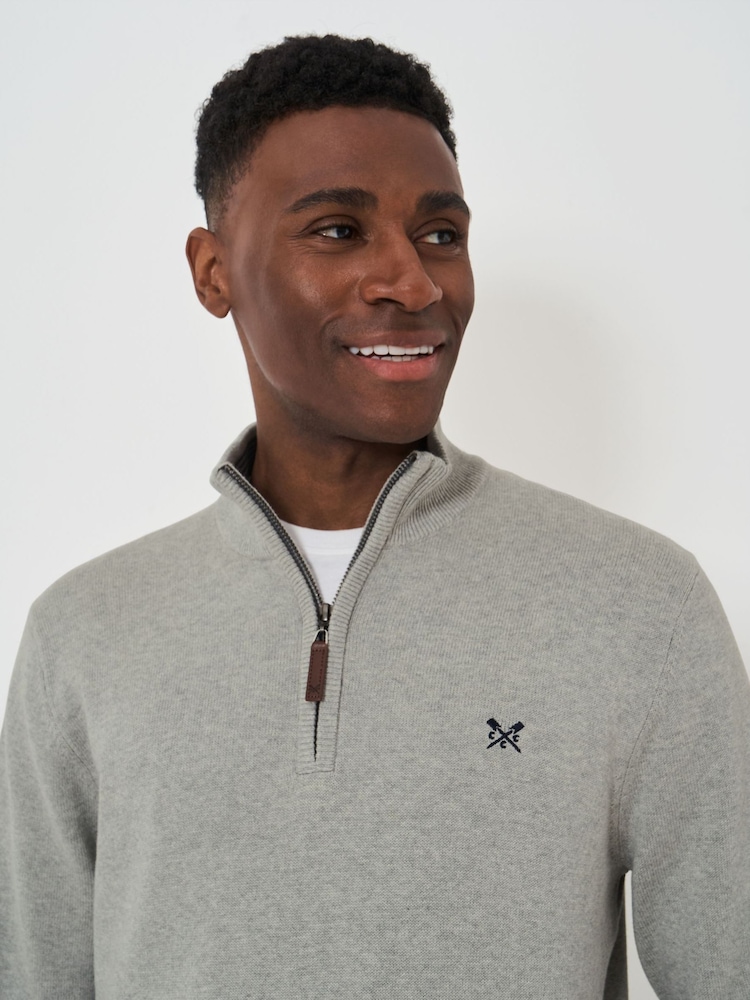 Crew Clothing Company Grey Light Quarter Zip Knitted Jumper - Image 4 of 5