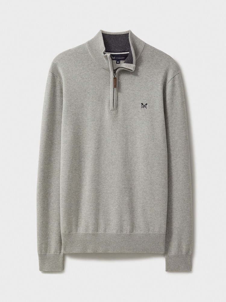 Crew Clothing Company Grey Light Quarter Zip Knitted Jumper - Image 5 of 5