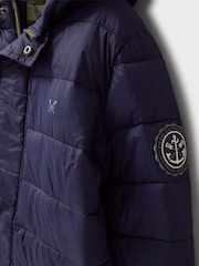 Crew Clothing Blue Midweight Longline Puffer Coat - Image 3 of 3