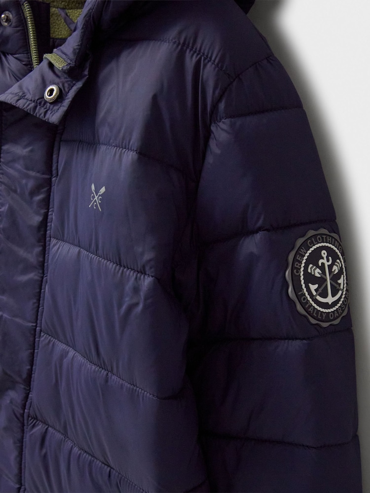Crew Clothing Blue Midweight Longline Puffer Coat - Image 3 of 3