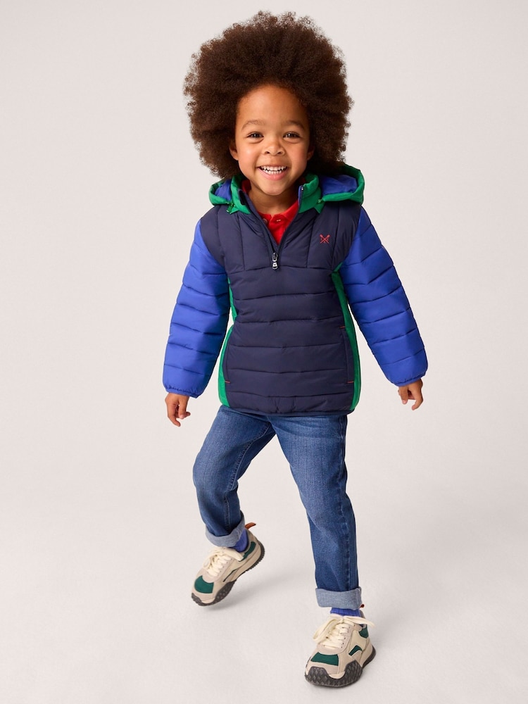 Crew Clothing Blue Padded Padstow Half Zip Jacket - Image 1 of 3 Crew Clothing Blue Padded Padstow Half Zip Jacket - Image 1 of 3