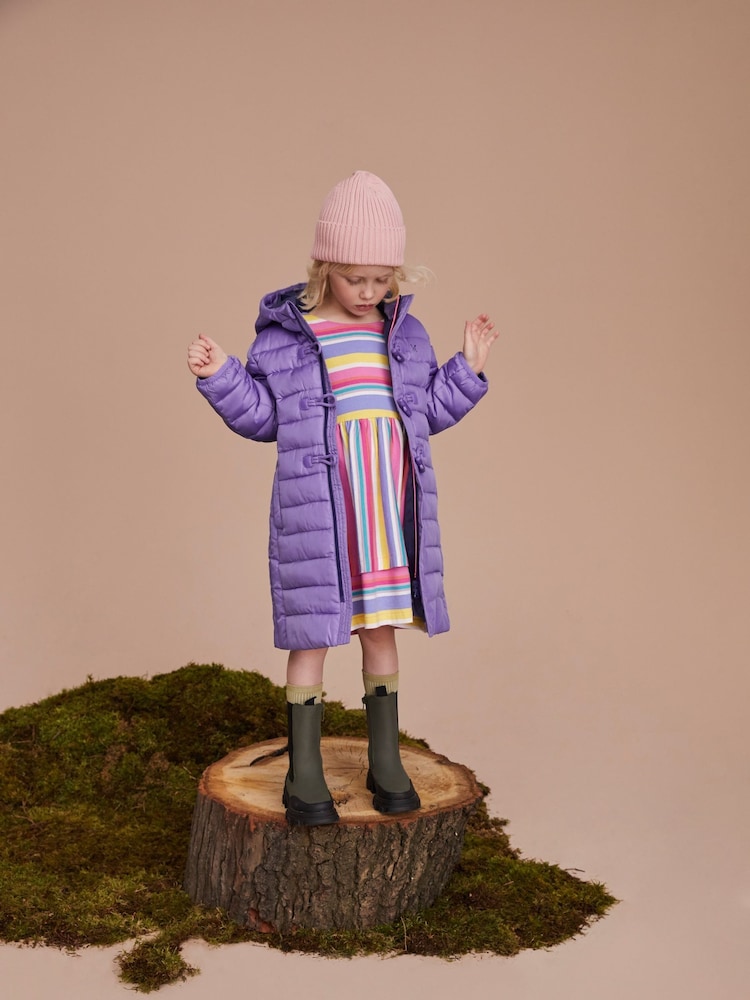 Crew Clothing Purple Lightweight Toggle Longline Puffer Coat - Image 1 of 6