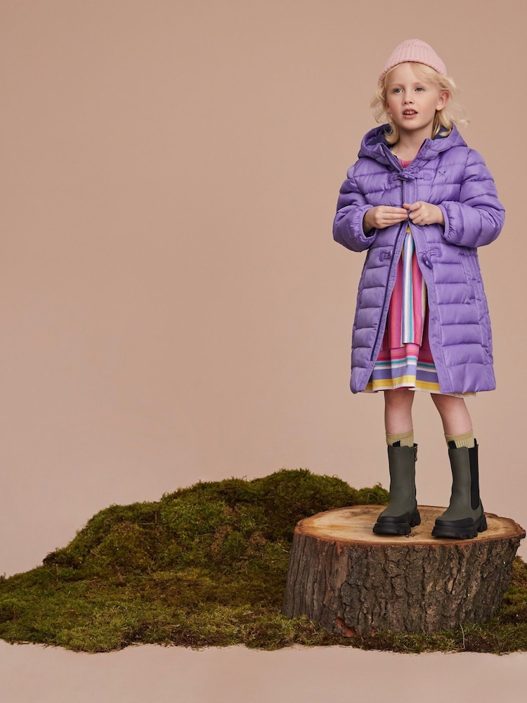 Crew Clothing Purple Lightweight Toggle Longline Puffer Coat - Image 2 of 6