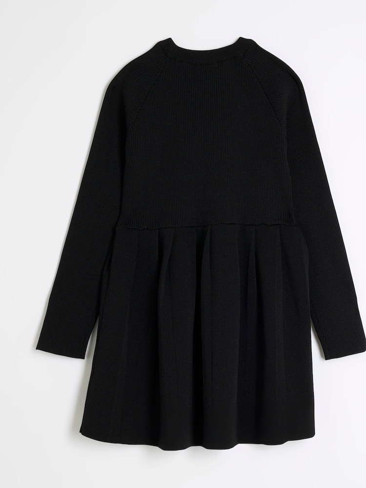 River Island Black Girls Long Sleeve Military Pleated 100% Cotton Dress - Image 2 of 4