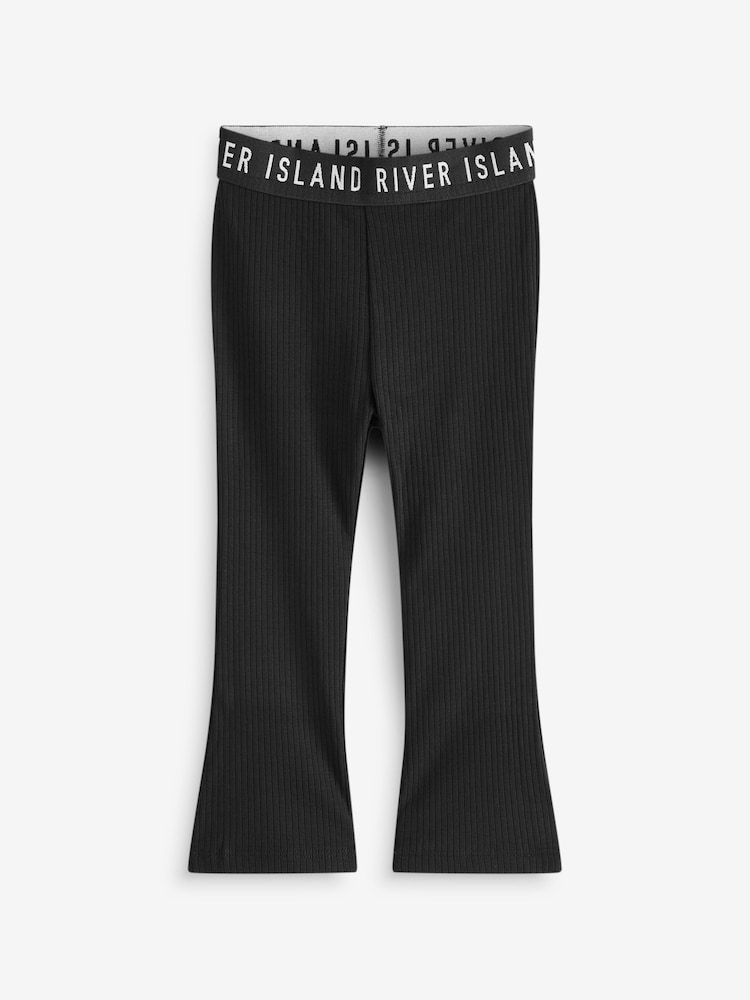 River Island Black Girls Rib Kickflare 100% Cotton Trousers 2 Pack - Image 2 of 4 River Island Black Girls Rib Kickflare 100% Cotton Trousers 2 Pack - Image 2 of 4