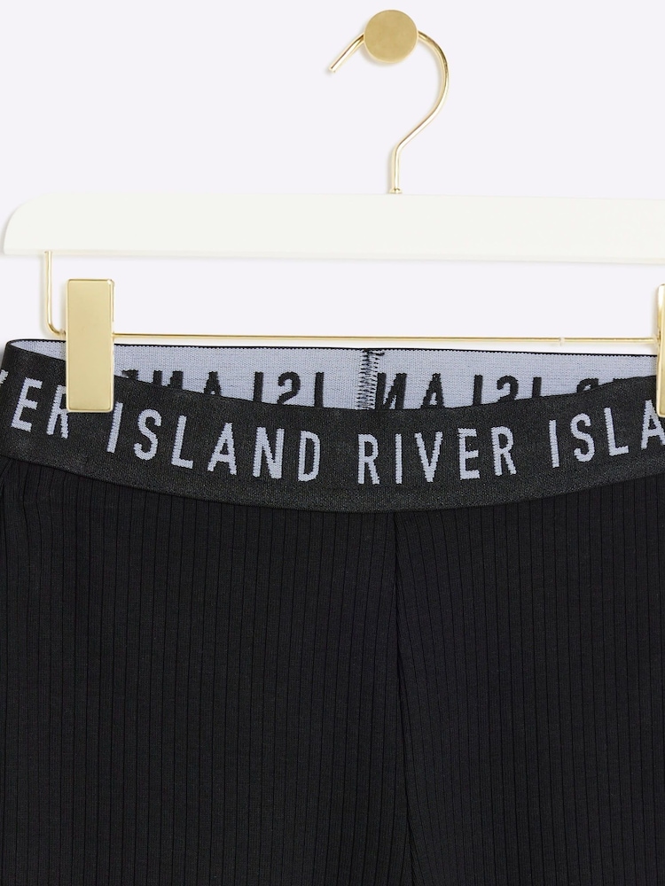 River Island Black Girls Rib Kickflare 100% Cotton Trousers 2 Pack - Image 3 of 4