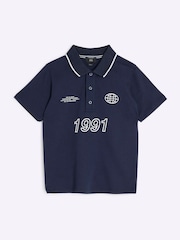 River Island Blue Boys Graphic Polo T-Shirt - Image 1 of 4