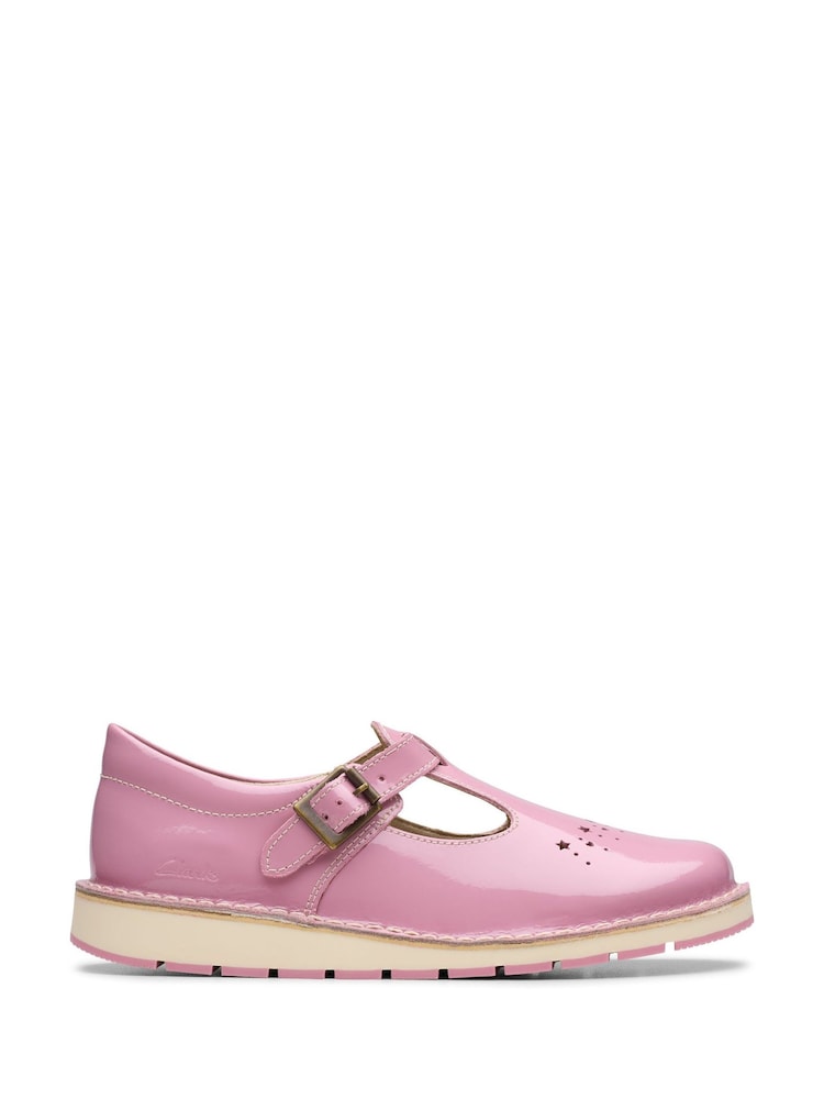 Clarks Pink Standard Fit (F) Leather Joyful Skip Kids Shoes - Image 1 of 7