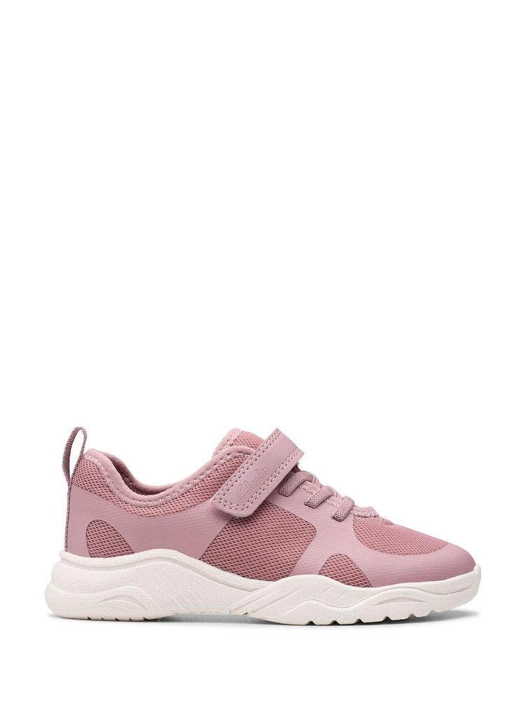 Clarks Pink Wide Fit (G) Feather Ath Kid Trainers - Image 1 of 7