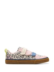 Clarks Leopard Narrow Fit  (E) Kids Foxing Canvas Trainers - Image 1 of 7