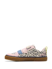 Clarks Leopard Narrow Fit  (E) Kids Foxing Canvas Trainers - Image 2 of 7