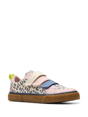 Clarks Leopard Narrow Fit  (E) Kids Foxing Canvas Trainers - Image 3 of 7