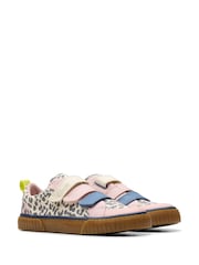 Clarks Leopard Narrow Fit  (E) Kids Foxing Canvas Trainers - Image 4 of 7