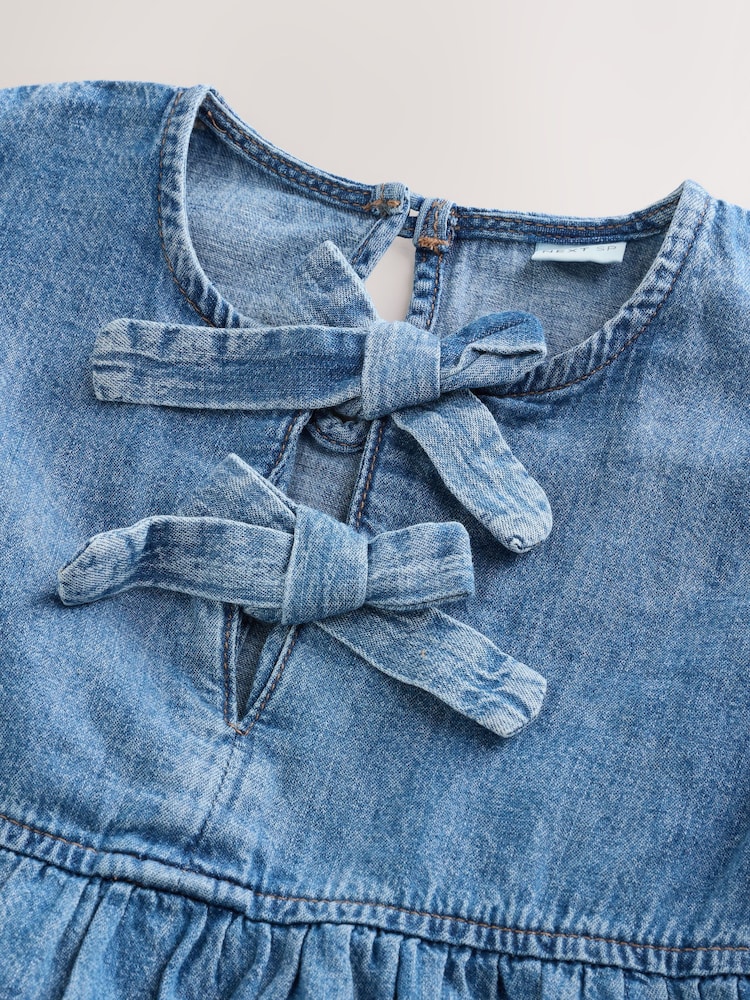 Blue Denim Tie Front Denim Dress - Image 2 of 3