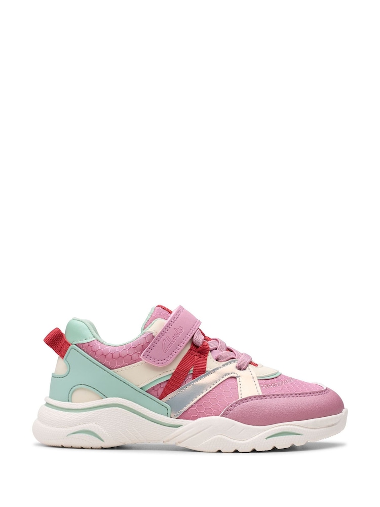 Clarks Pink Standard Fit (F) Multi FeatherPace Kid Trainers - Image 1 of 7