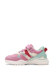 Clarks Pink Standard Fit (F) Multi FeatherPace Kid Trainers - Image 2 of 7