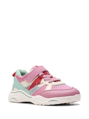 Clarks Pink Standard Fit (F) Multi FeatherPace Kid Trainers - Image 3 of 7
