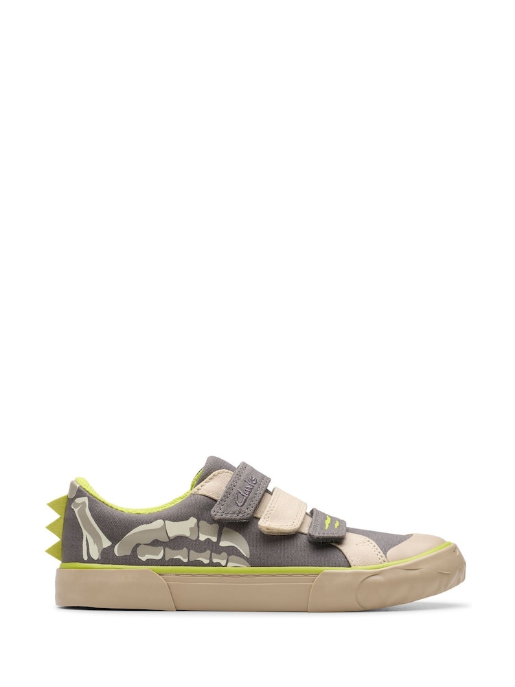 Clarks Grey Kids Foxing Stomp Canvas Trainers - Image 1 of 7