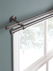 Pewter Grey Extendable Double Curtain & Voile Pole Kit - Image 2 of 4