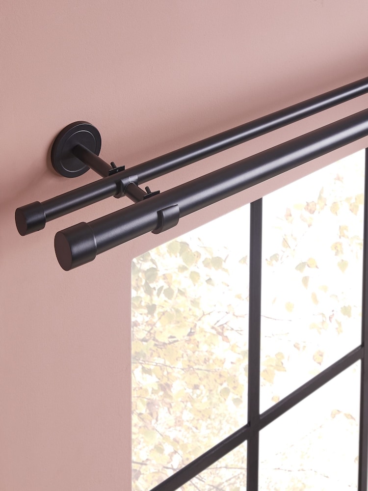 Black Extendable Double Curtain & Voile Pole Kit - Image 2 of 3