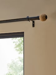 Black/Natural Jute Ball Finial Extendable 28mm Curtain Pole Kit - Image 3 of 4