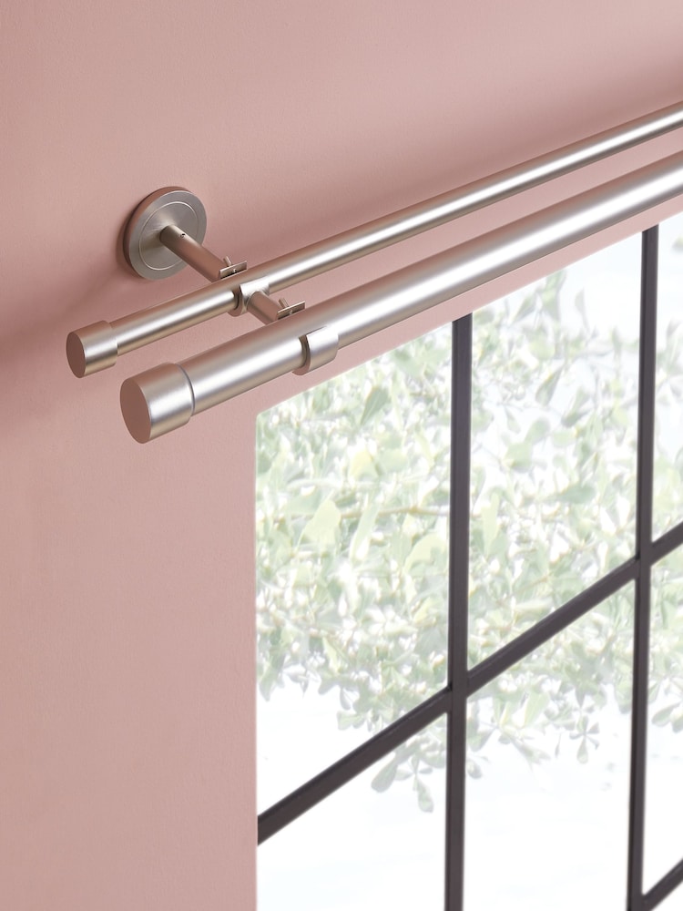 Brushed Silver Extendable Double Curtain & Voile Pole Kit - Image 2 of 4
