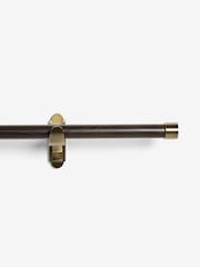 Antique Brass/Dark Wood Effect Klick Fit Stud Finial Extendable Curtain Pole Kit - Image 1 of 5