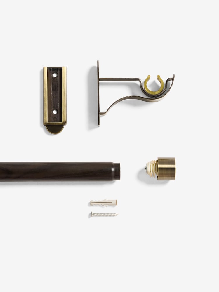 Antique Brass/Dark Wood Effect Klick Fit Stud Finial Extendable Curtain Pole Kit - Image 5 of 5