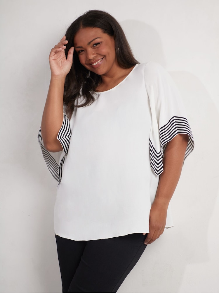 Live Unlimited White Live Unlimited Curve Stripe Flutter Sleeve White Top - Image 1 of 3
