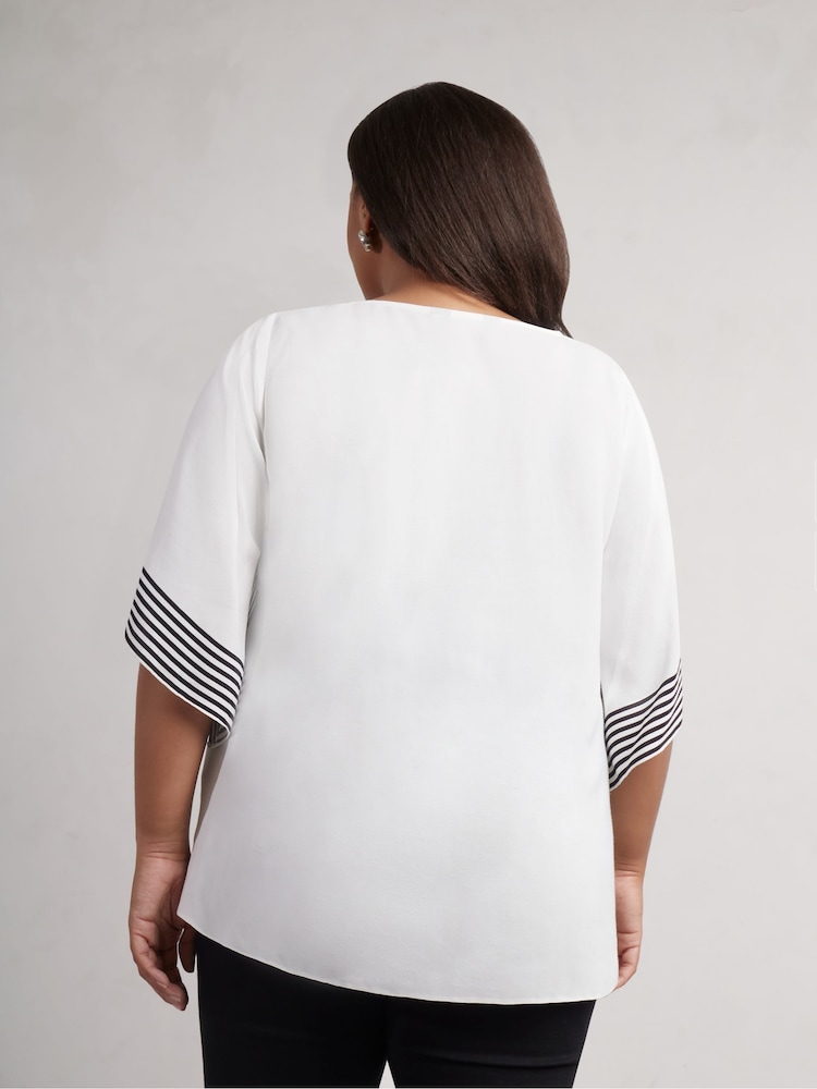 Live Unlimited White Live Unlimited Curve Stripe Flutter Sleeve White Top - Image 2 of 3