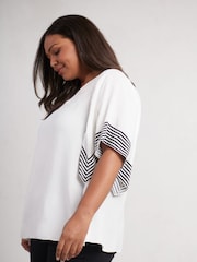 Live Unlimited White Live Unlimited Curve Stripe Flutter Sleeve White Top - Image 3 of 3