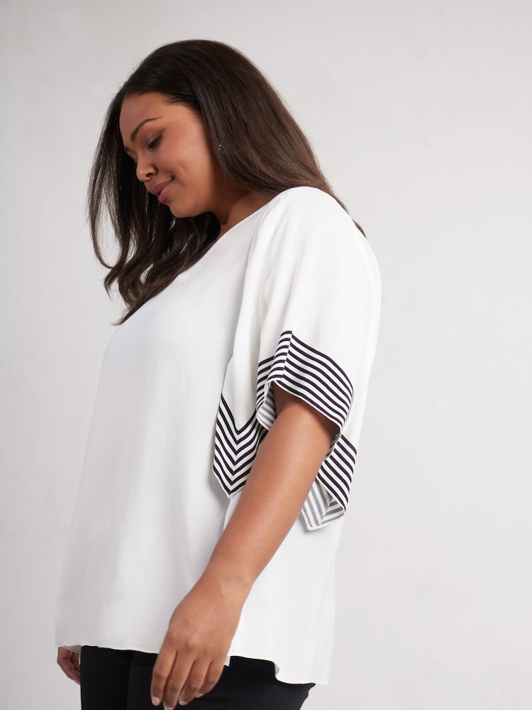 Live Unlimited White Live Unlimited Curve Stripe Flutter Sleeve White Top - Image 3 of 3