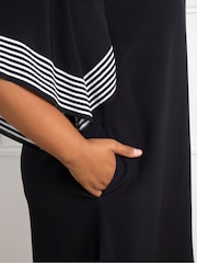 Live Unlimited Black Curve Mono Stripe Print Ruffle Midi Dress - Image 4 of 4