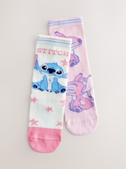 Pink/White 2 Pack Cotton Rich Lilo & Stitch Ankle Socks - Image 1 of 1