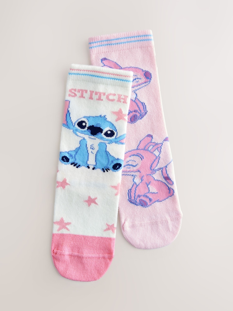 Pink/White 2 Pack Cotton Rich Lilo & Stitch Ankle Socks - Image 1 of 1