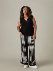 Live Unlimited Black Live Unlimited Curve Mono Stripe Wide Leg Black Trousers - Image 1 of 8