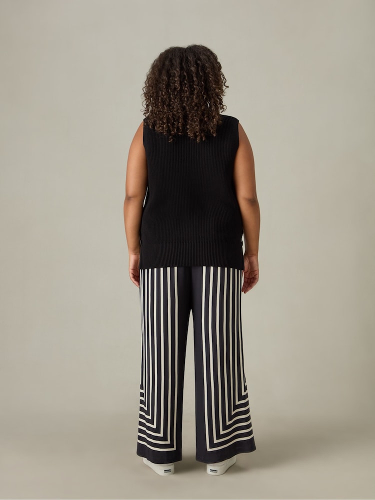 Live Unlimited Black Live Unlimited Curve Mono Stripe Wide Leg Black Trousers - Image 2 of 8