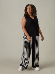 Live Unlimited Black Live Unlimited Curve Mono Stripe Wide Leg Black Trousers - Image 3 of 8