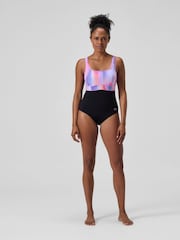 Speedo Black Shaping Contour Eclipse Printed Swimsuit - Image 1 of 6